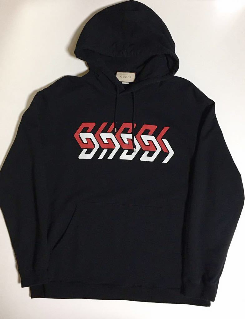 GUCCI mirror logo hoodie XL BLACK グッチ ミラー ロゴ フーディ オーバーサイズ パーカー ブラック 黒 oversize_画像1