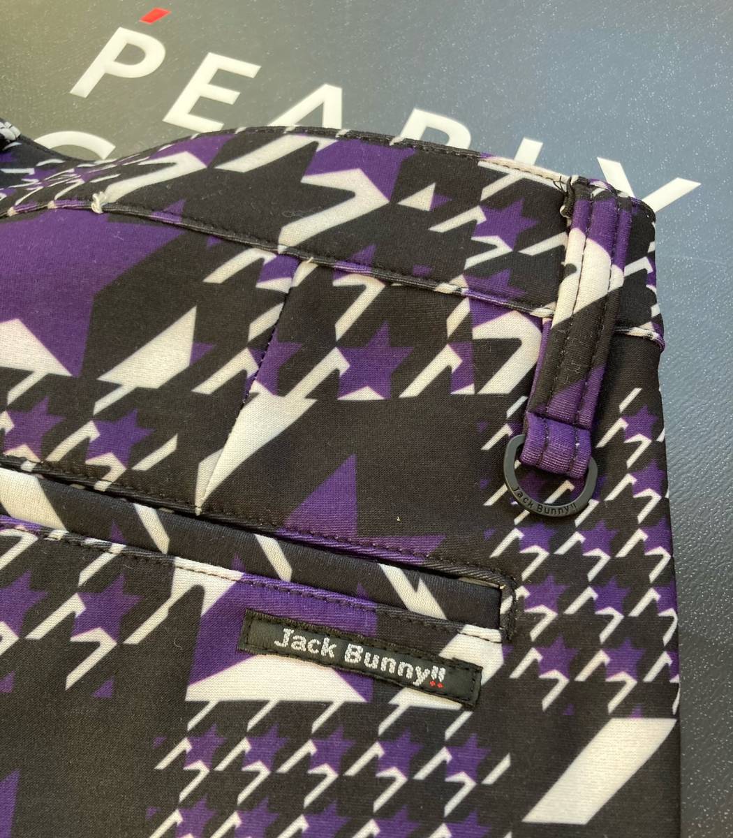 新品 パーリーゲイツ ジャックバニー サーモライト 星柄千鳥プリント ロングパンツ(4)サイズM/紫 PEARLY GATES JACK BUNNY