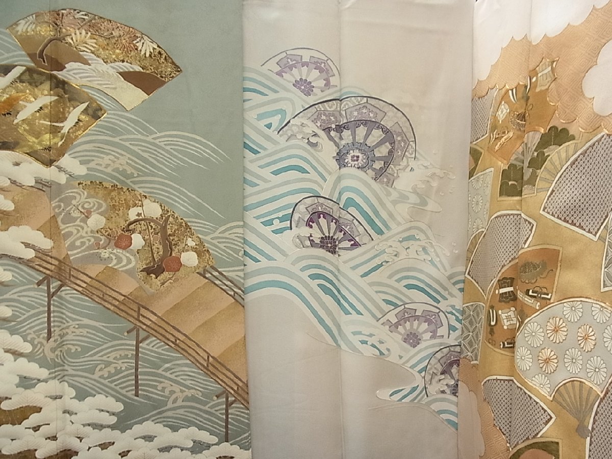 2850☆着物 正絹 雲取り菊鴛鴦金彩模様 身頃ハギレ36✖️344☆ | fpac