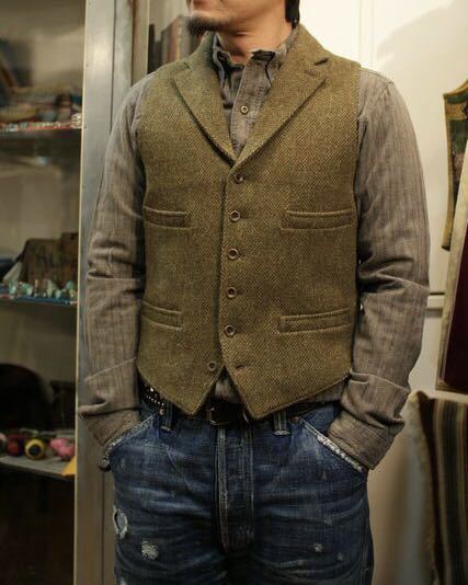 希少】極美品 RRL LAPELED OLIVE TWEED VEST ダブルアールエル