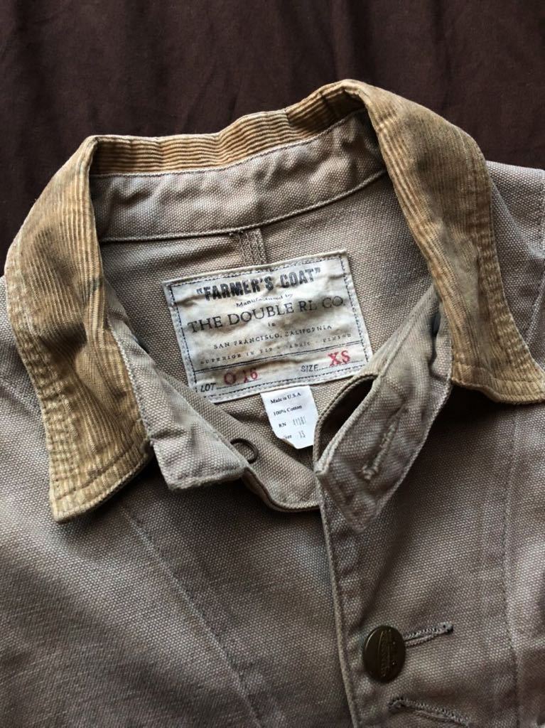 【傑作】極美品 RRL FADED KHAKI FARMER’S COAT ダブルアールエル レイルマン カバーオール 汚し加工 ラルフローレン XS_画像4