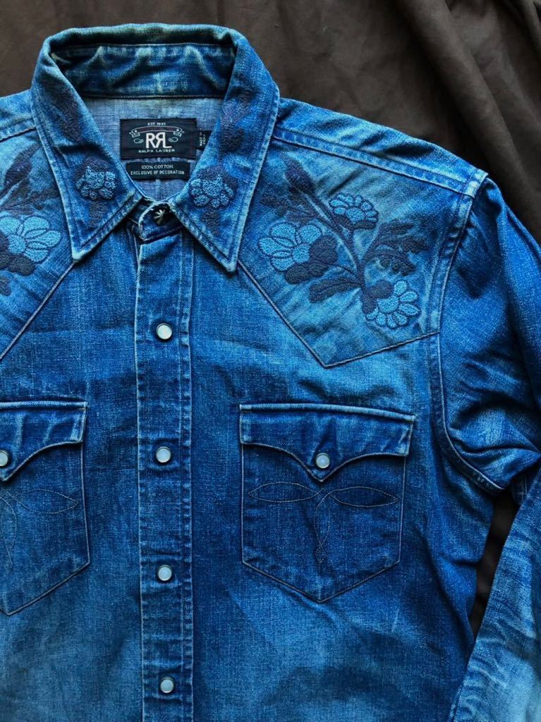 希少】極美品 RRL EMBROIDERY DENIM WESTERN SHIRT ダブルアールエル
