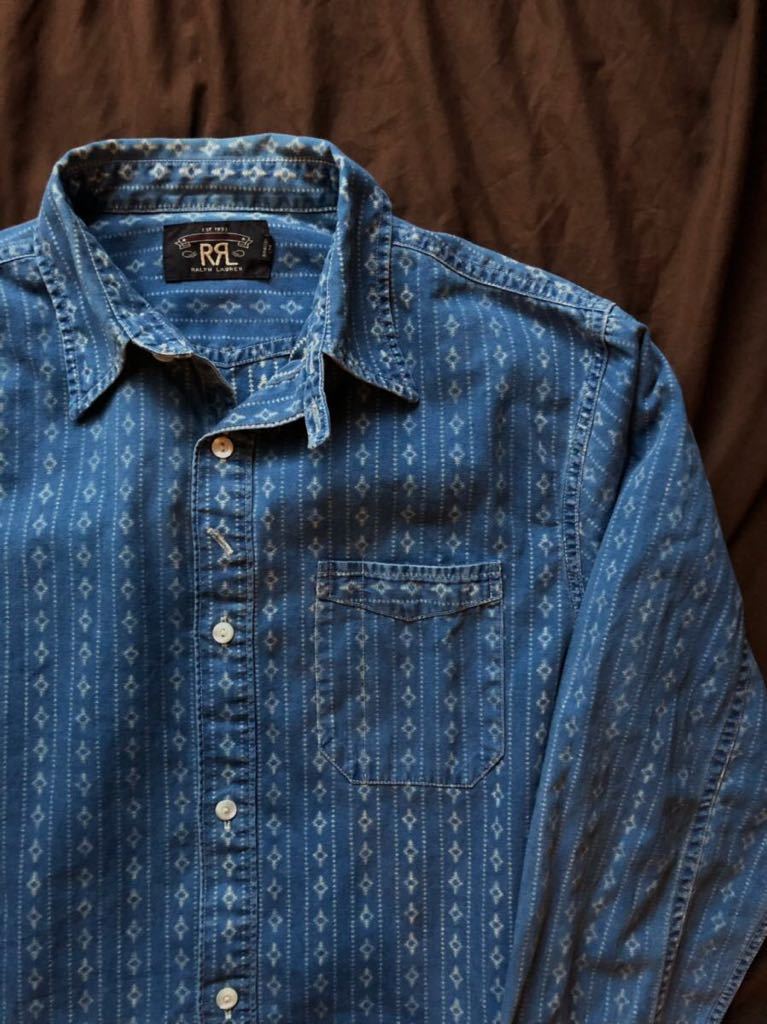 傑作】極美品 RRL INDIGO CALICO WORK SHIRTS ダブルアールエル