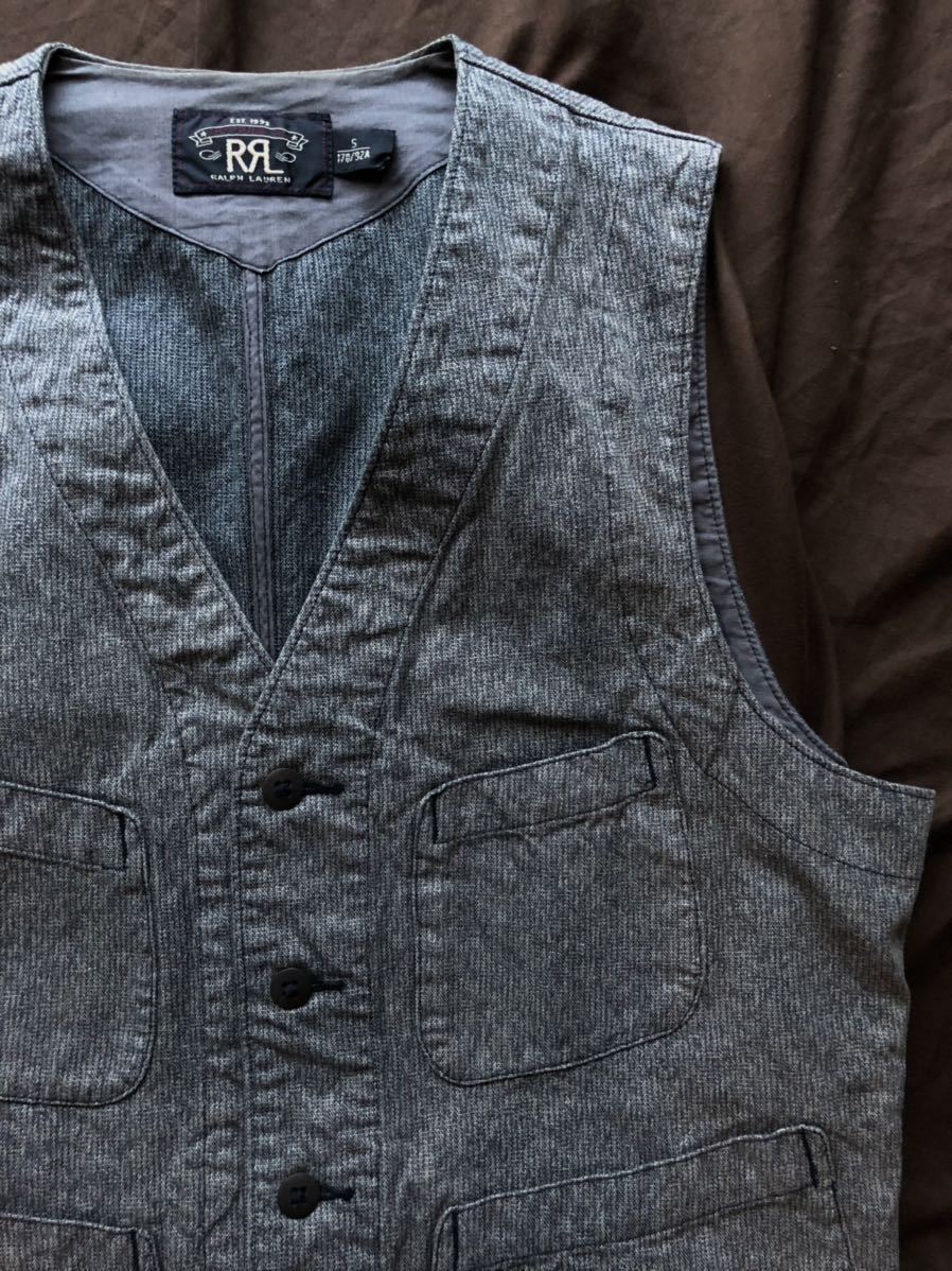 【名作】美品 RRL JACKSON JASPE VEST ダブルアールエル ベスト ジャスペ ごま塩 ストライプ ワーク ラルフローレン S_画像2