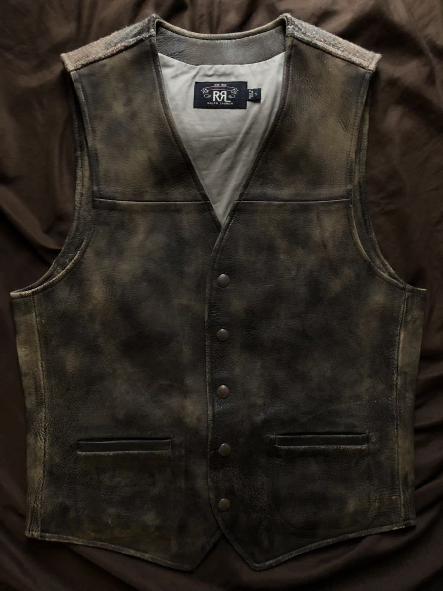 【幻】極美品 RRL NATIVE LEATHER RUG VEST ダブルアールエル 限定 レザー ネイティブ ラグ ブランケット ベスト ラルフローレン S_画像2