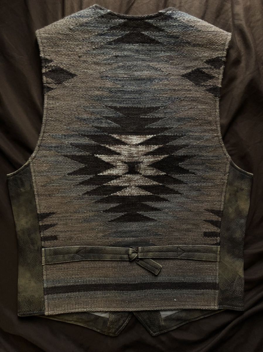 【幻】極美品 RRL NATIVE LEATHER RUG VEST ダブルアールエル 限定 レザー ネイティブ ラグ ブランケット ベスト ラルフローレン S_画像1