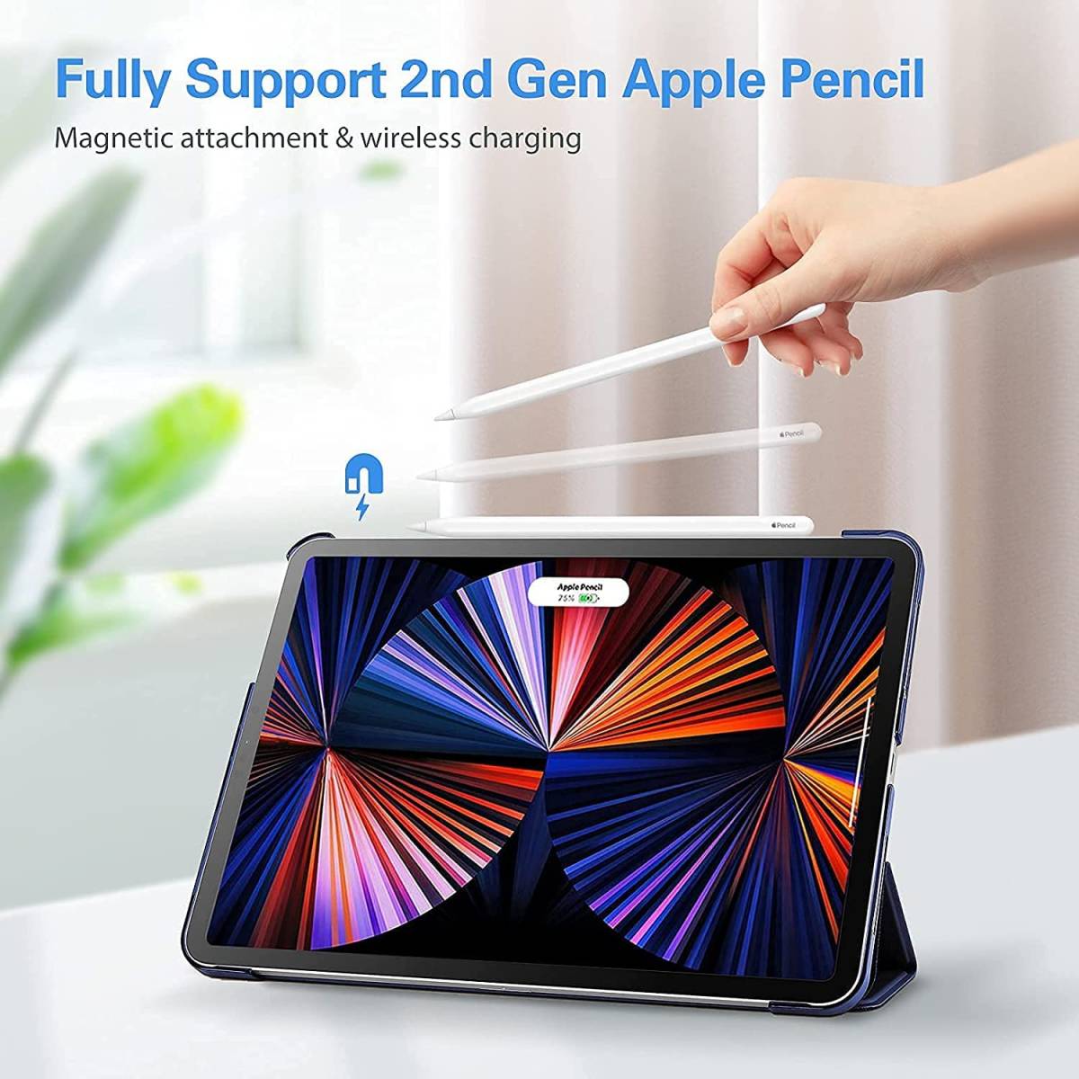 ネイビーブルー iPad Pro 12.9 第6世代 ( 2022 / 2021 / 2020 / 2018 ) Apple Pencil 充電可 オートスリープ / ウェイク対応 ケース カバー_画像8