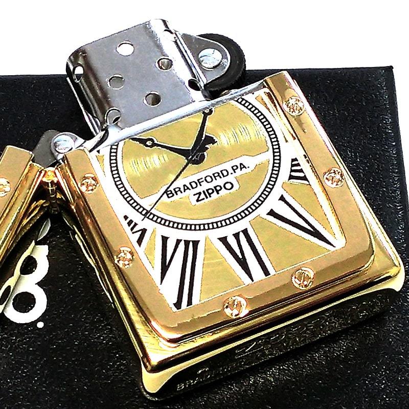 ZIPPO 時計 ライター Watch Face 金 ジッポ おしゃれ スピン加工 ゴールドミラーベゼル型メタル 珍しい 高級 メンズ レディース ギフト_画像3