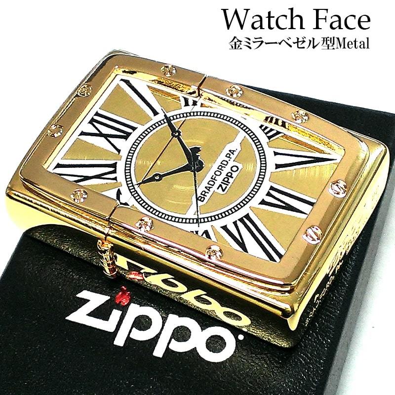ZIPPO 時計 ライター Watch Face 金 ジッポ おしゃれ スピン加工 ゴールドミラーベゼル型メタル 珍しい 高級 メンズ レディース ギフト_画像1
