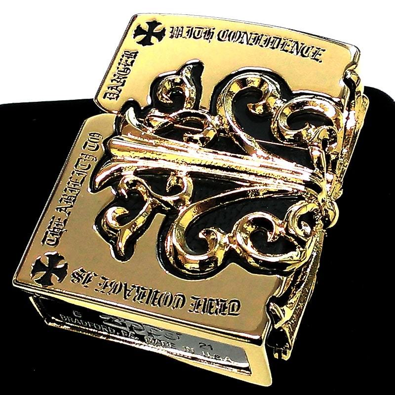 ZIPPO ライター メタルジャケット 超重厚 クロス ゴールド 金タンク