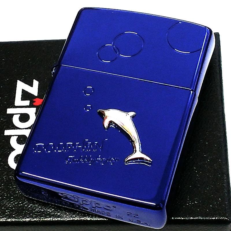 ZIPPO ライター ドルフィンメタル ジッポ イオンブルー バブルリング イルカ 泡 海豚 青 プレゼント レディース ギフト_画像1