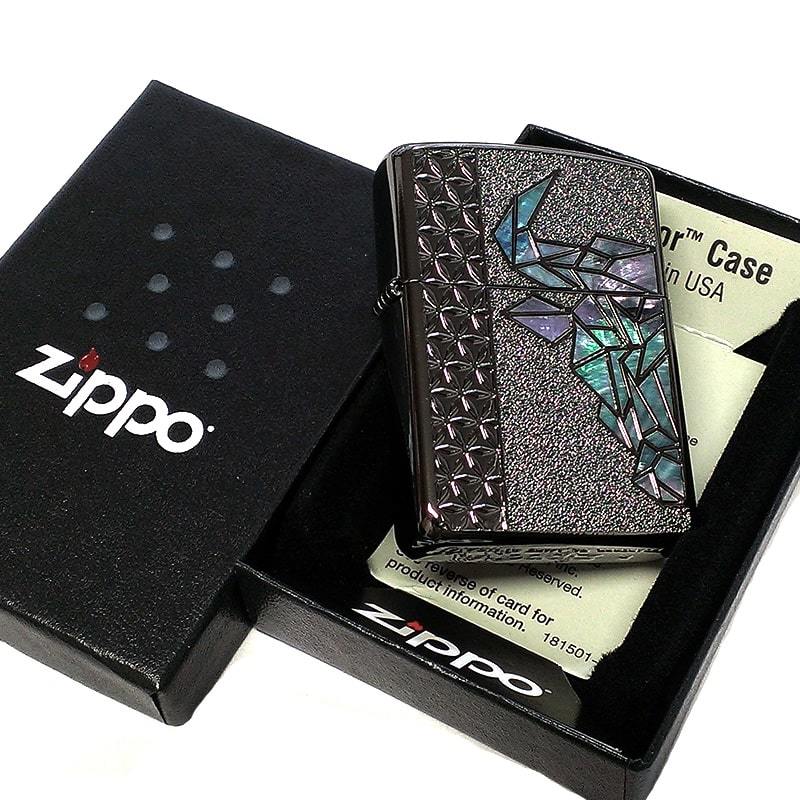 ZIPPO アーマー 限定 ジッポー ライター 牛 Bull ネオブラック シェル 天然貝象嵌 黒 2面繊細彫刻 シリアルナンバー入り 重厚の画像6