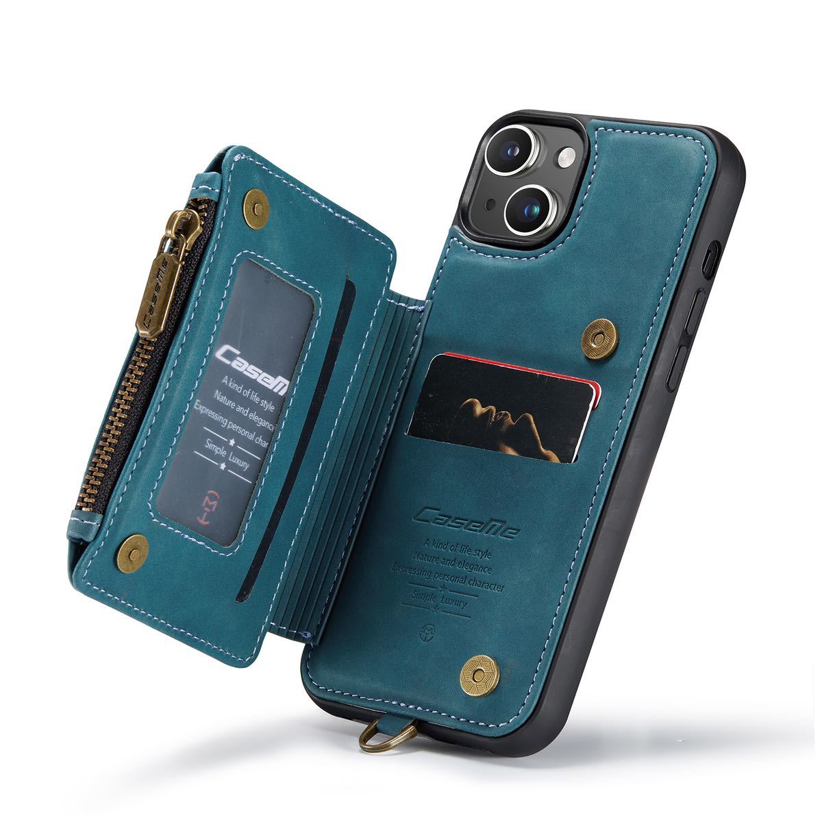 iPhone 14 pro レザーケース アイフォン14 プロ ケース 6.1インチ 14pro カバー 背面 ファスナーポケット付き カード収納