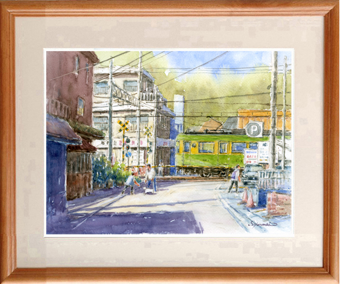 * watercolor painting * original picture [.no electro- *.. pieces cape station front . cut ]#573