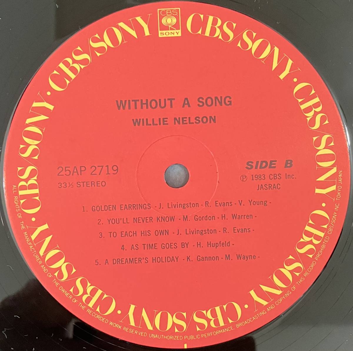 [ 帯付 / LP / レコード ] Willie Nelson / Without A Song ( Rock / World / Folk ) CBS/Sony - 25AP 2719 ロック / ワールド / フォーク_画像4