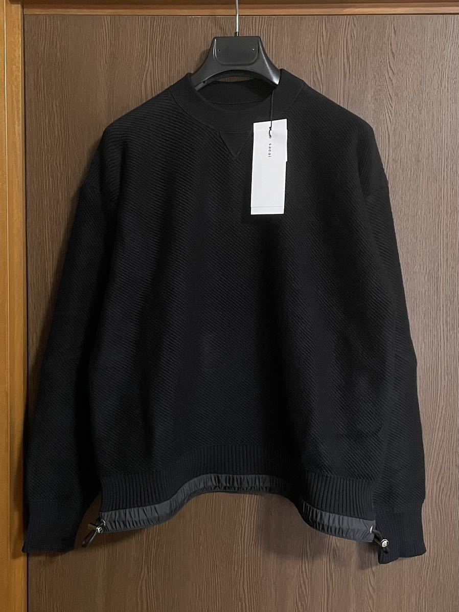 黒1新品 sacai サカイ メンズ スウェット シャツ ドローコード 22SS size 1 S 長袖 コットン ニット セーター ブラック