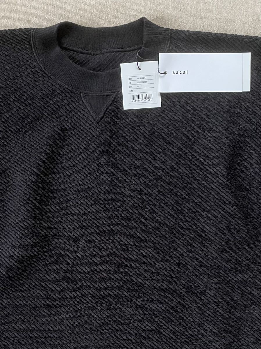 黒1新品 sacai サカイ メンズ スウェット シャツ ドローコード 22SS size 1 S 長袖 コットン ニット セーター ブラック