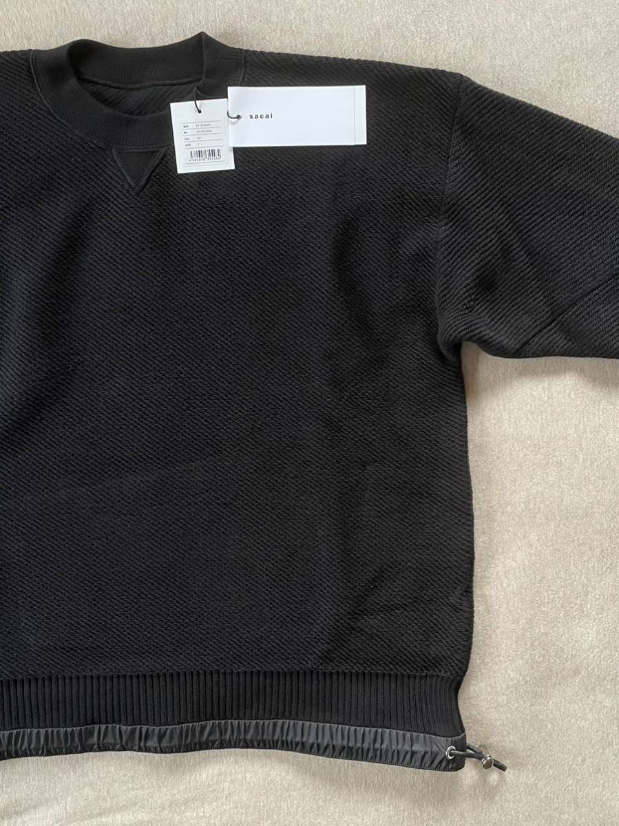 黒1新品 sacai サカイ メンズ スウェット シャツ ドローコード 22SS size 1 S 長袖 コットン ニット セーター ブラック