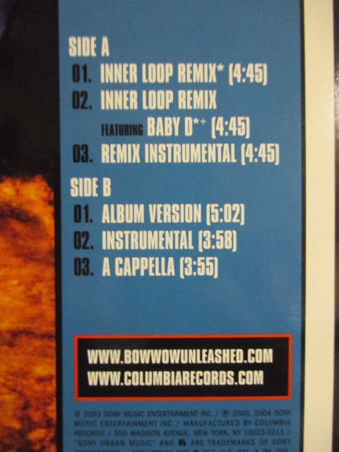 Bow Wow ： My Baby F. Jagged Edge 12'' (( Inner Loop Remix F. Baby D / 落札5点で送料無料_画像3