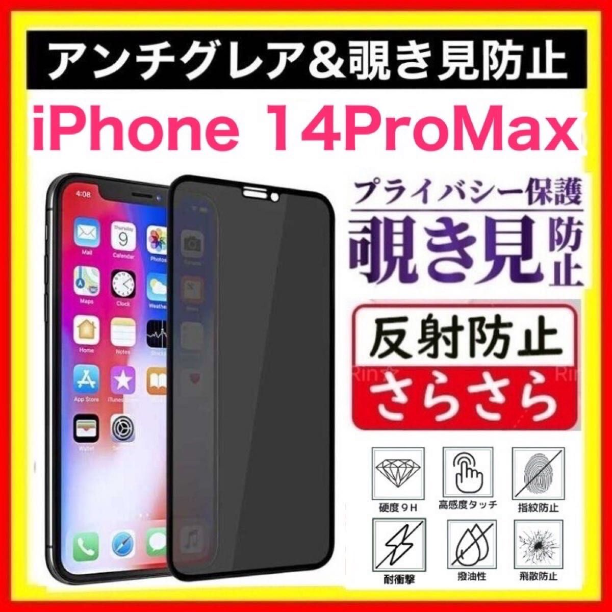 iPhone 14ProMax アンチグレア＆ 覗き見防止 強化ガラスフィルム ガラスフィルム 強化ガラス のぞき見