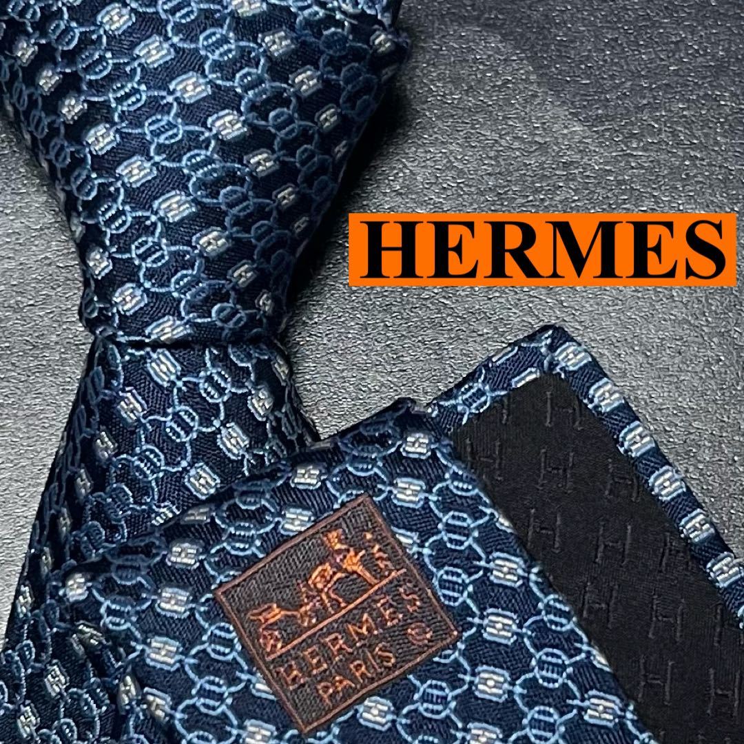 極美品 ネクタイ シルク100% HERMES エルメス ファソネH H柄 H織 刺繍