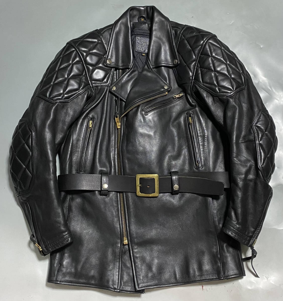 希少モデル KADOYA K’S LEATHER カドヤ パテッド ライダースジャケット ロング 黒 M_画像1