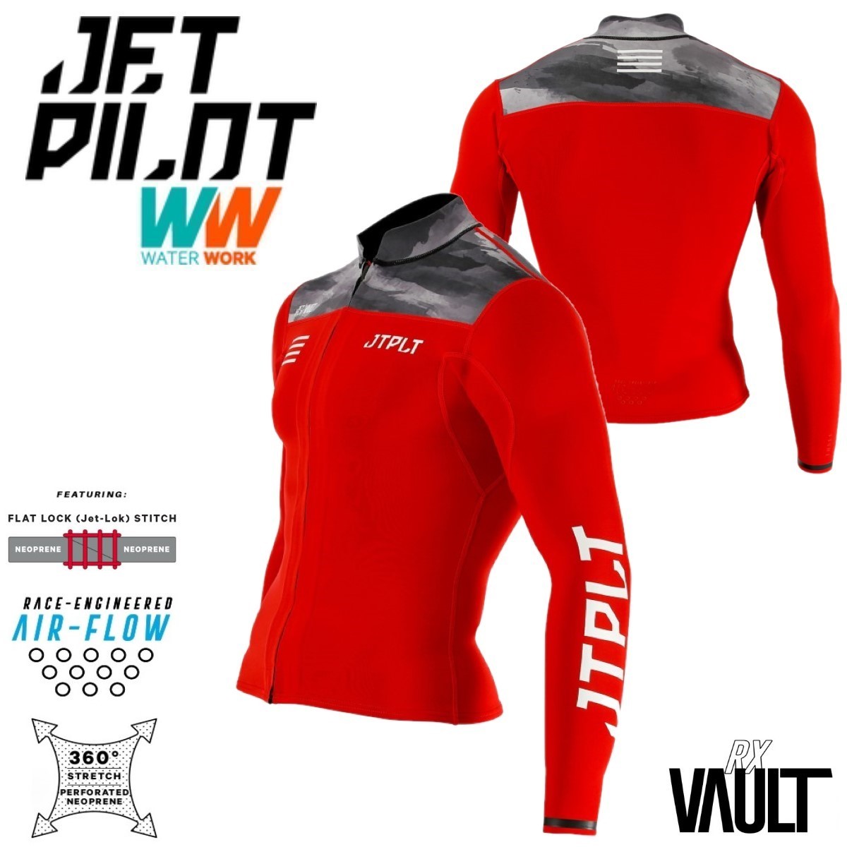 ジェットパイロット JETPILOT 2023 ウェットスーツ 送料無料 RX VAULT ボルト レース ジャケット JA22156C レッド/ブラック/カモ S