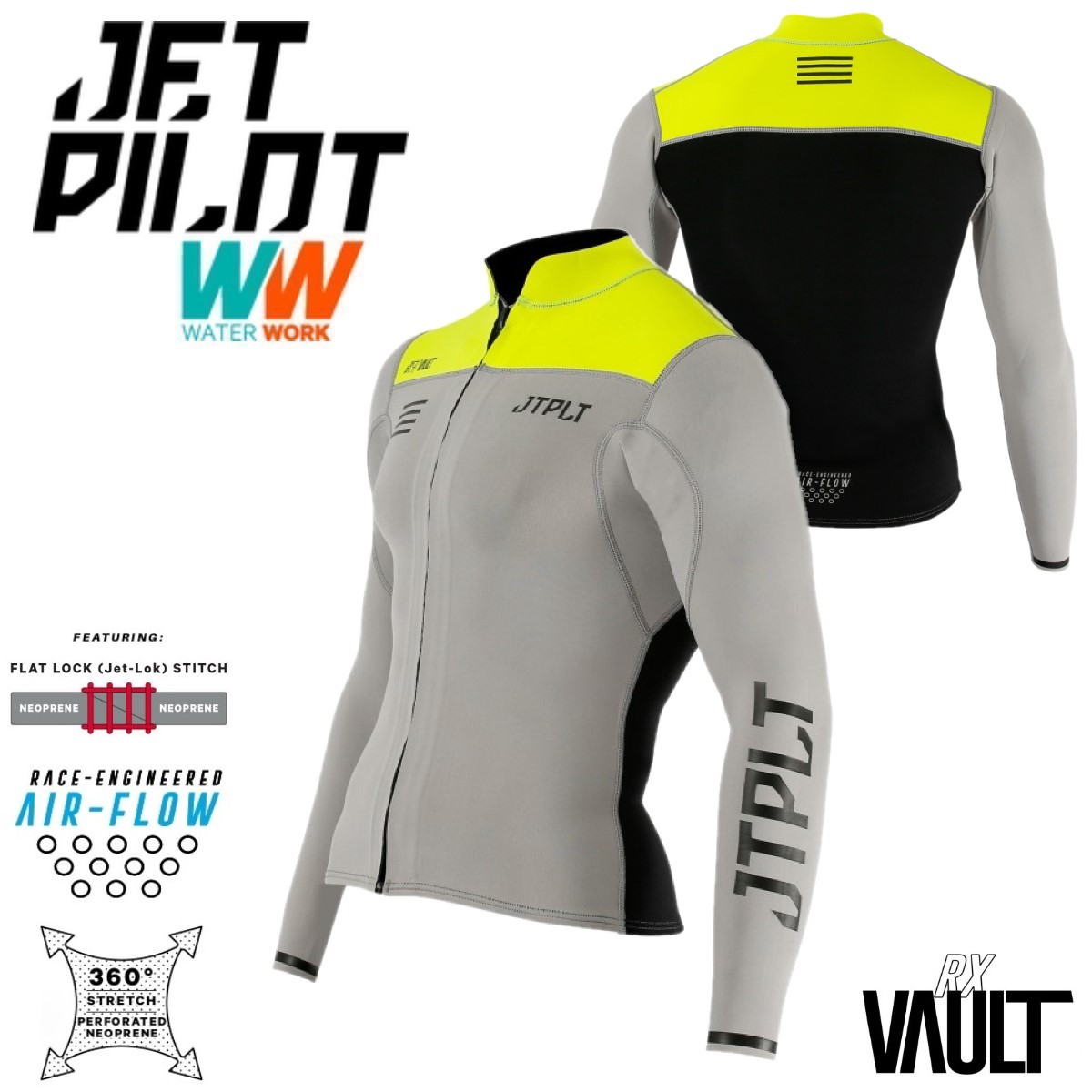 ジェットパイロット JETPILOT 2023 ウェットスーツ 送料無料 RX VAULT ボルト レース ジャケット JA22156 グレー/イエロー/ブラック L