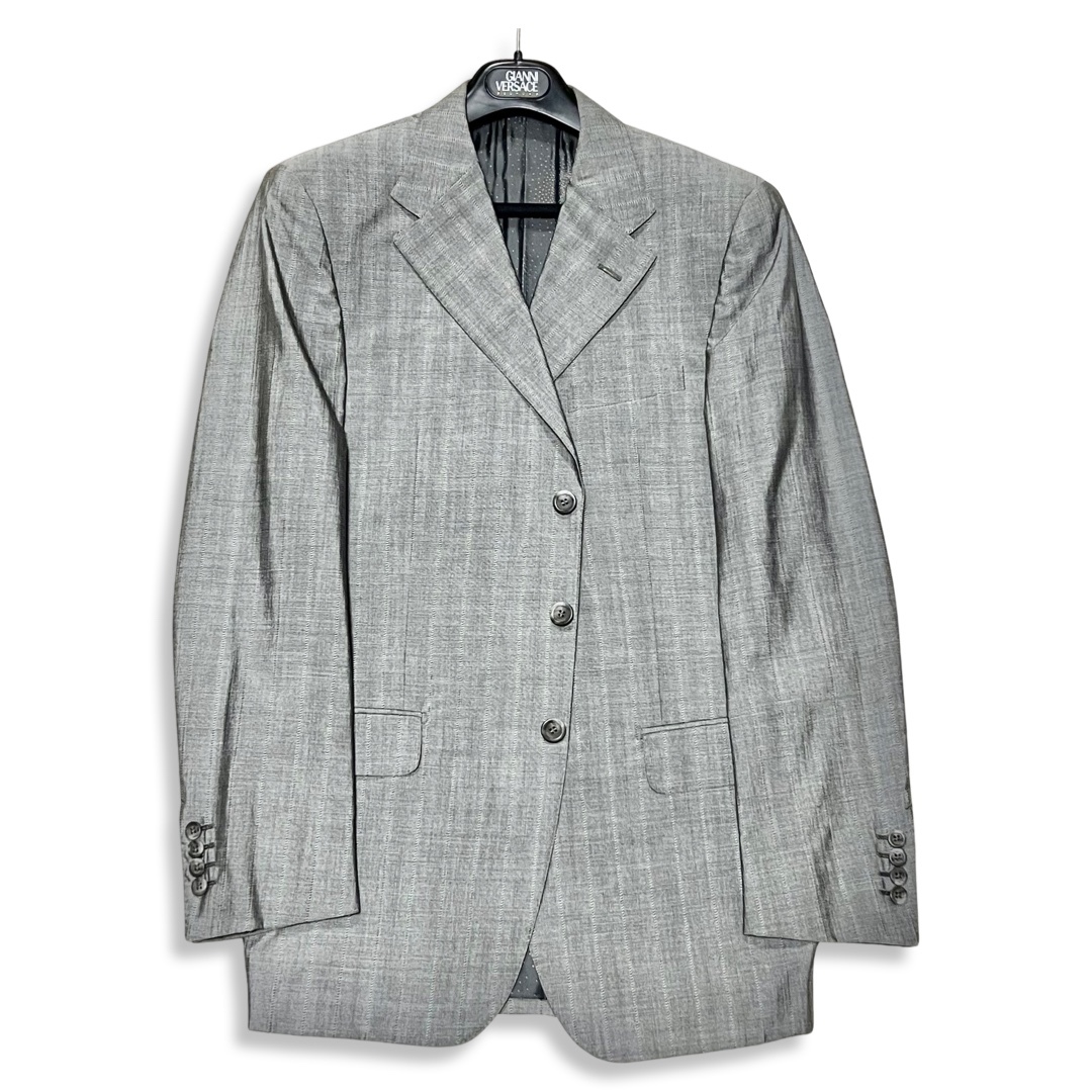 GIANNI VERSACE COUTURE Gianni Versace kchu-ru stripe pattern wool silk single 3B suit size 52 gray men's 