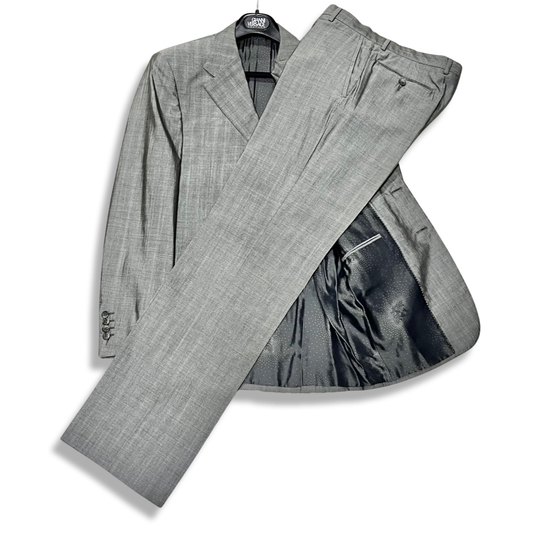 GIANNI VERSACE COUTURE Gianni Versace kchu-ru stripe pattern wool silk single 3B suit size 52 gray men's 