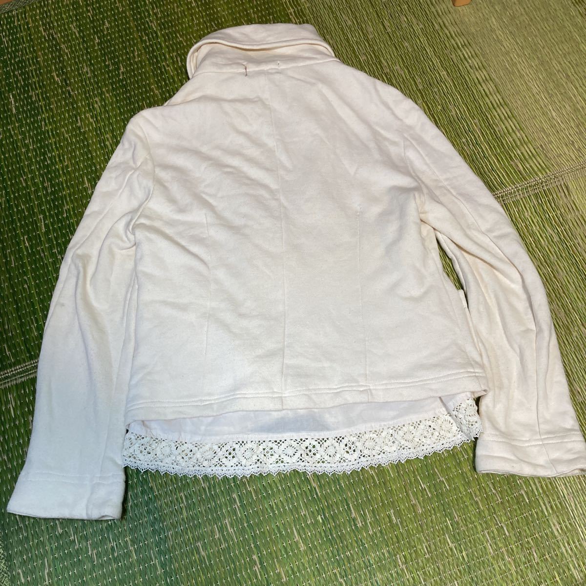 スウェットジャケット　白 ホワイトM ラオタルガ LaoTarga 重ね着裾レースベスト ダブル トレーナー生地 ブレザー トップス脱着可能綿100%_画像7