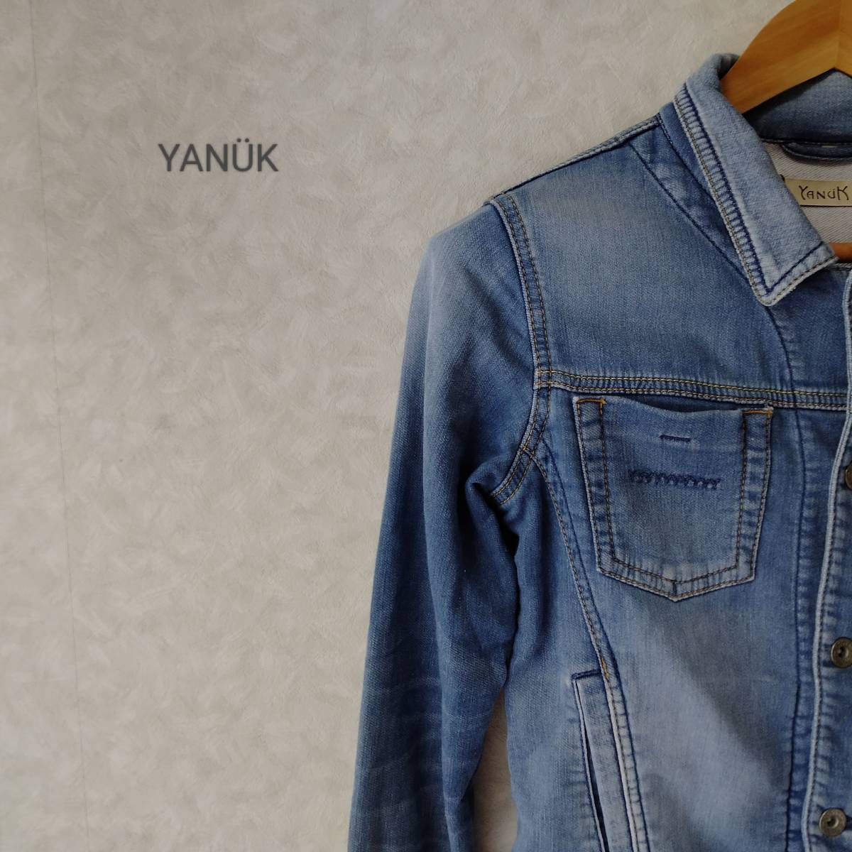 YANUK Yanuk Denim jacket outer G Jean short woshu processing . pocket casual Basic blue size S SJJ71