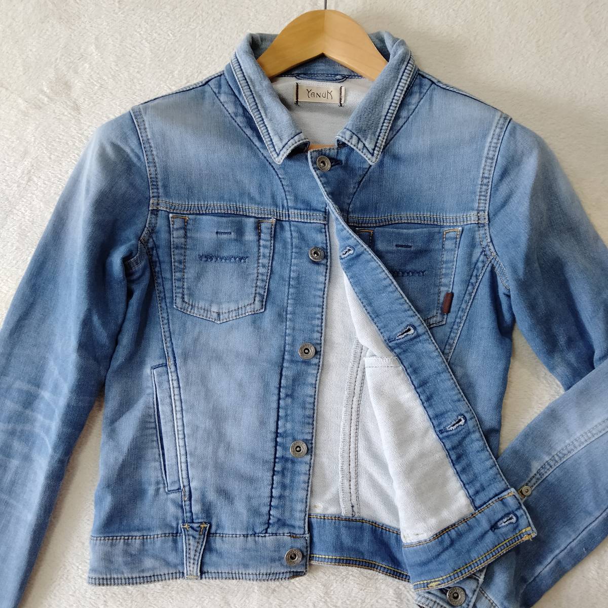 YANUK Yanuk Denim jacket outer G Jean short woshu processing . pocket casual Basic blue size S SJJ71