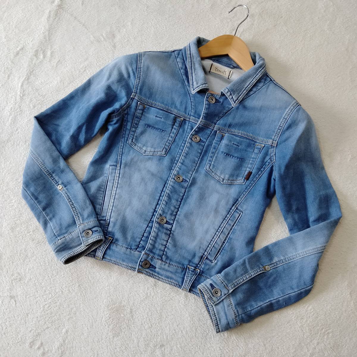 YANUK Yanuk Denim jacket outer G Jean short woshu processing . pocket casual Basic blue size S SJJ71