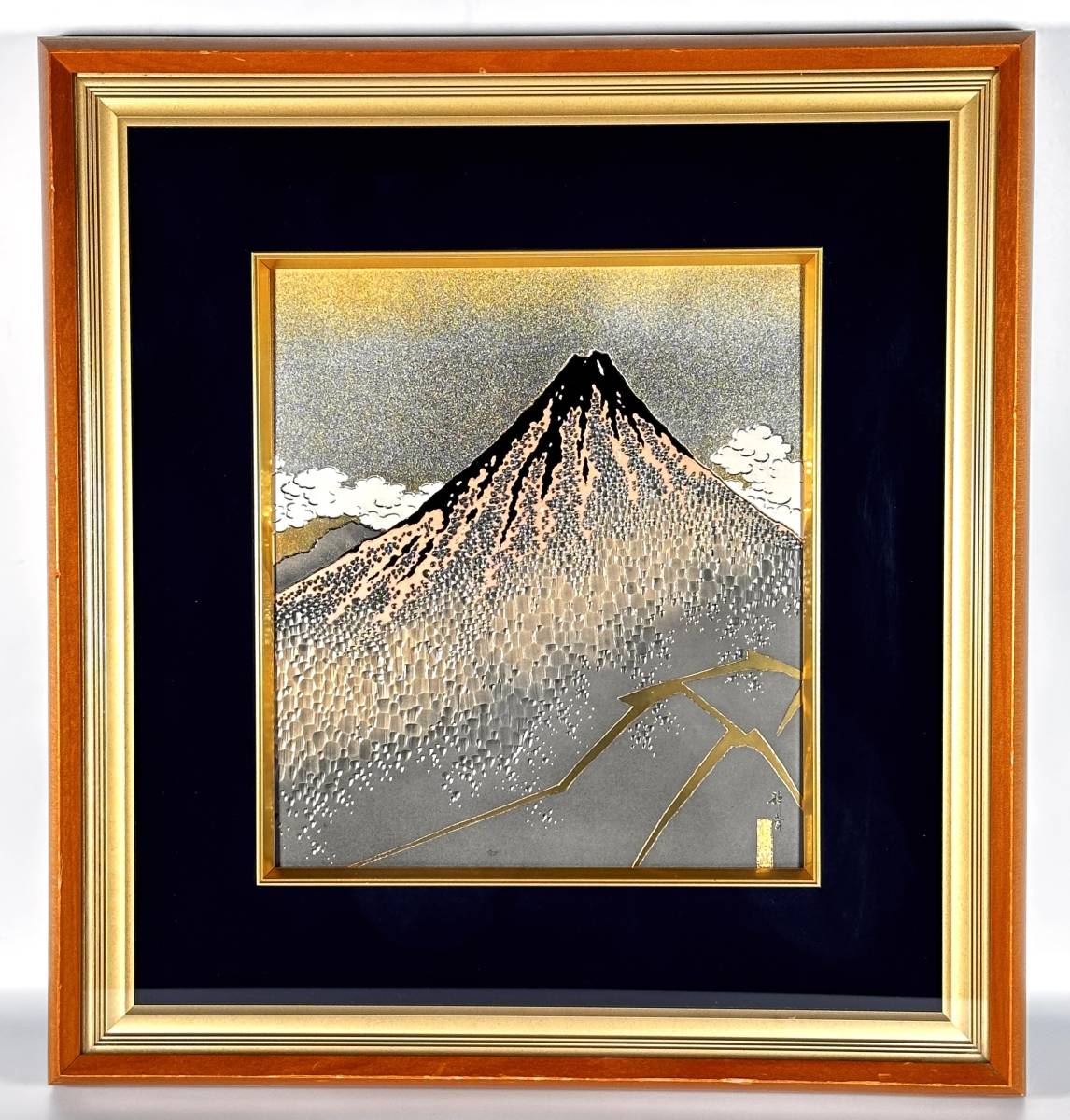  height hill copper vessel quiet preeminence structure . ornament north ... three 10 six . mountain under white rain electric casting amount ukiyoe showplace picture un- .. masterpiece . copper board . repeated reality! width 42. height 45.