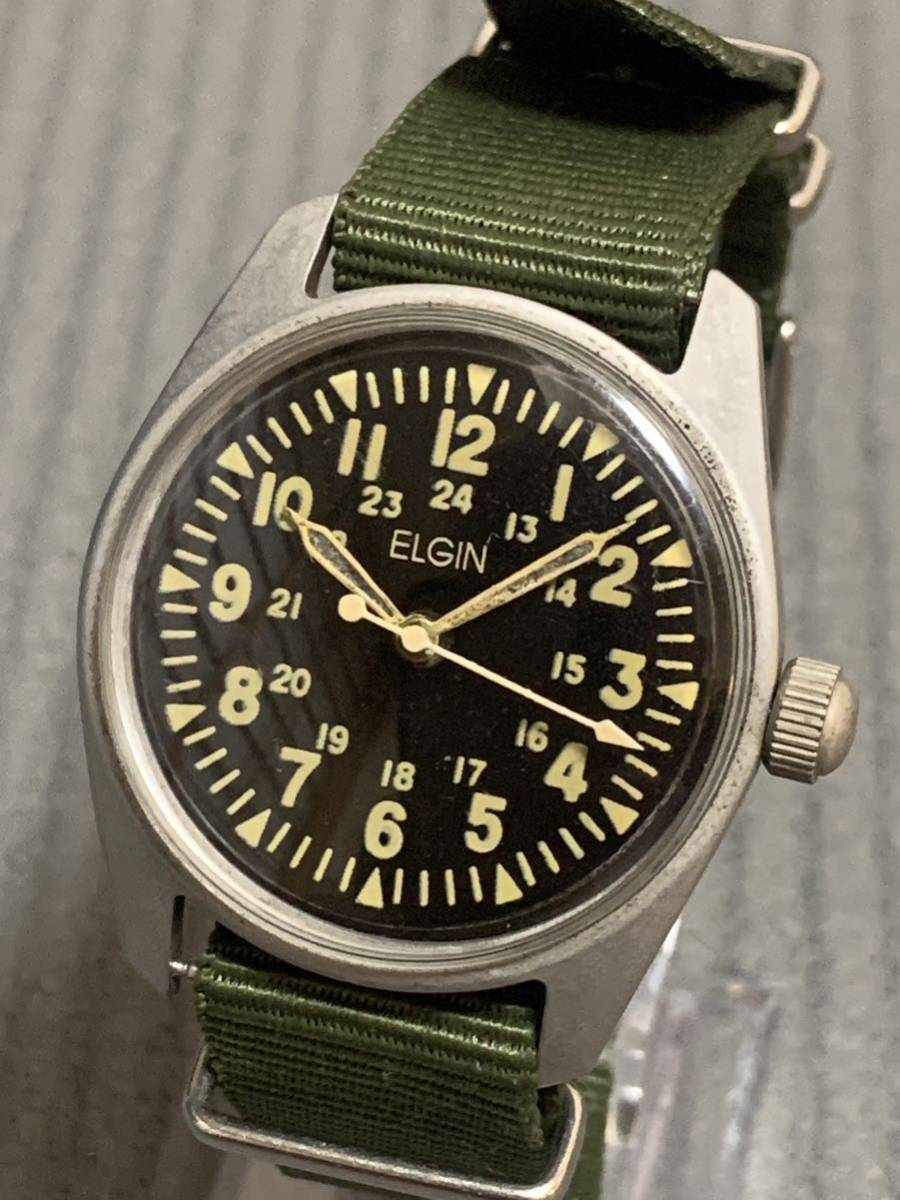 美品 OH済】ELGIN エルジン フロッグマン◇復刻 WW2 手巻き 米軍