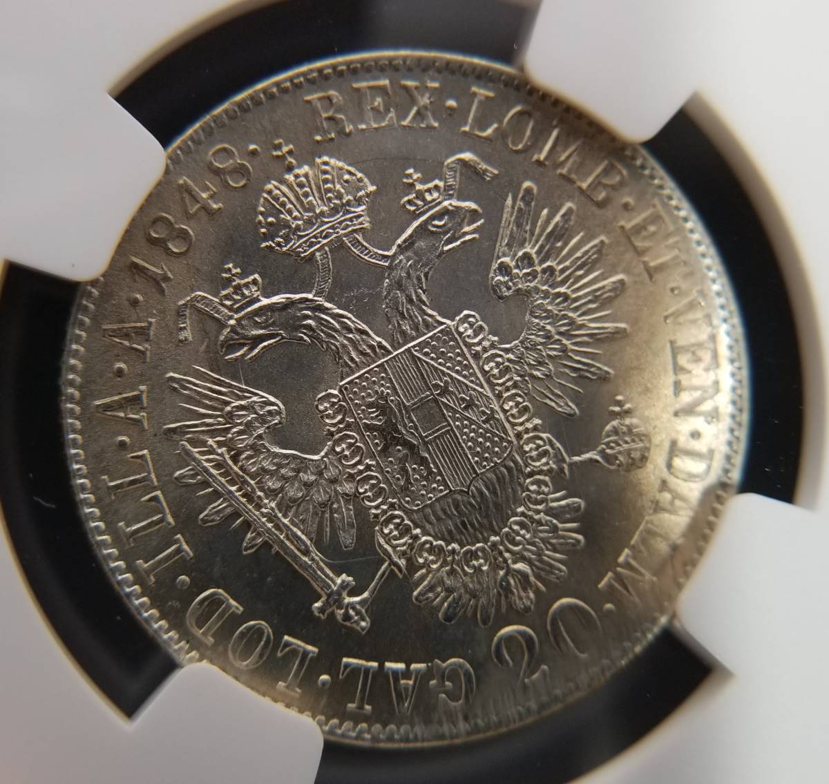 1848年 オーストリア フェルディナンド 20K MS63 NGC 銀貨 アンティークコイン シルバー_画像6