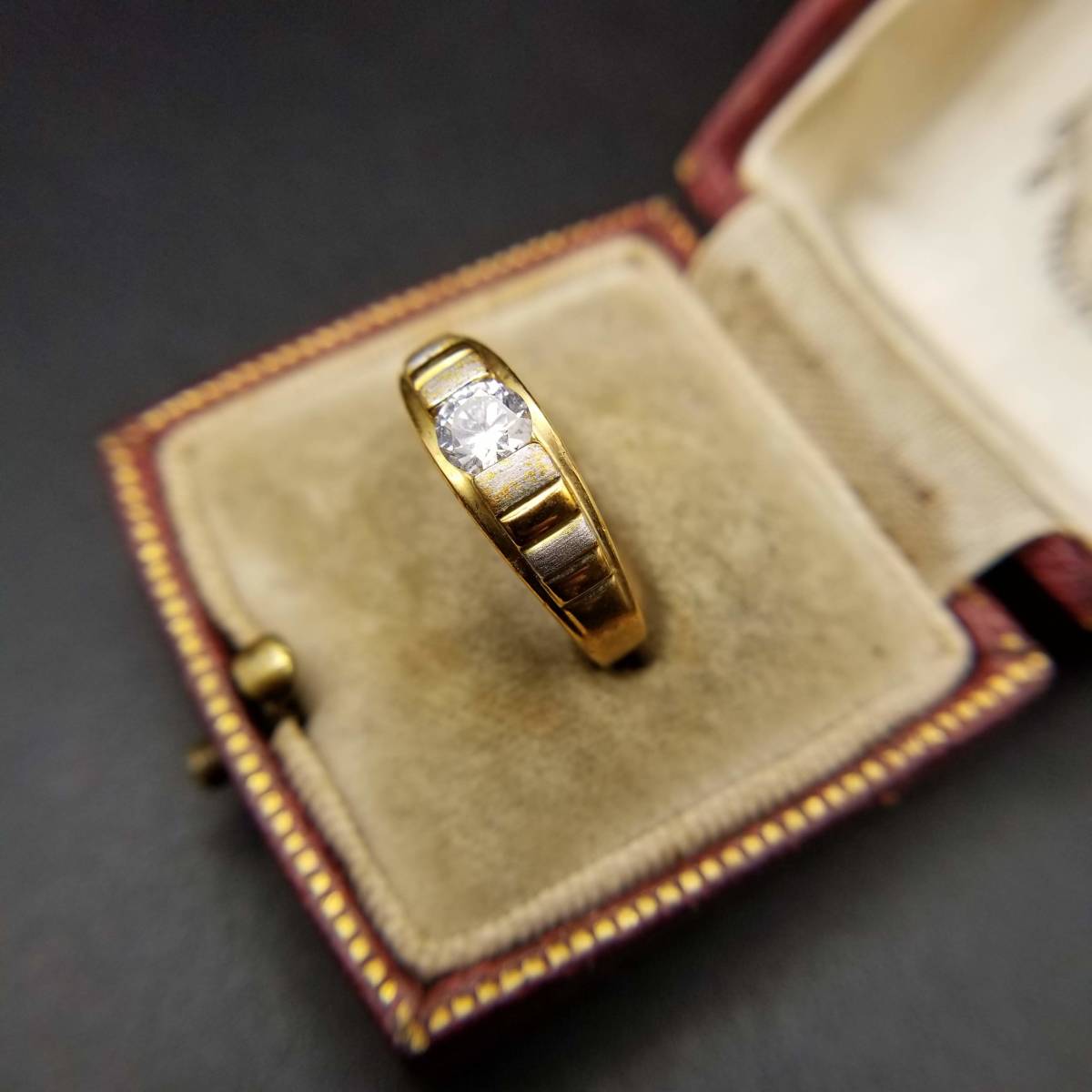 1970～1990年代 AVON ラインストーン クリア 一粒 ゴールドトーン 米国 アールデコ ヴィンテージ リング 指輪 彫金 ビンテージ S90_画像2