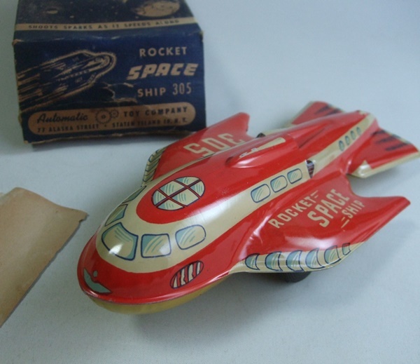 難有 VINTAGE 50S ROCKET SPACE SHIP 305 ブリキ 玩具 ロケット 宇宙船 フリクション ビンテージ AUTOMATIC TOY CO 米国製 スペースエイジ_画像1