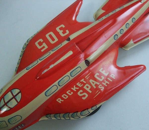 難有 VINTAGE 50S ROCKET SPACE SHIP 305 ブリキ 玩具 ロケット 宇宙船 フリクション ビンテージ AUTOMATIC TOY CO 米国製 スペースエイジ_画像4