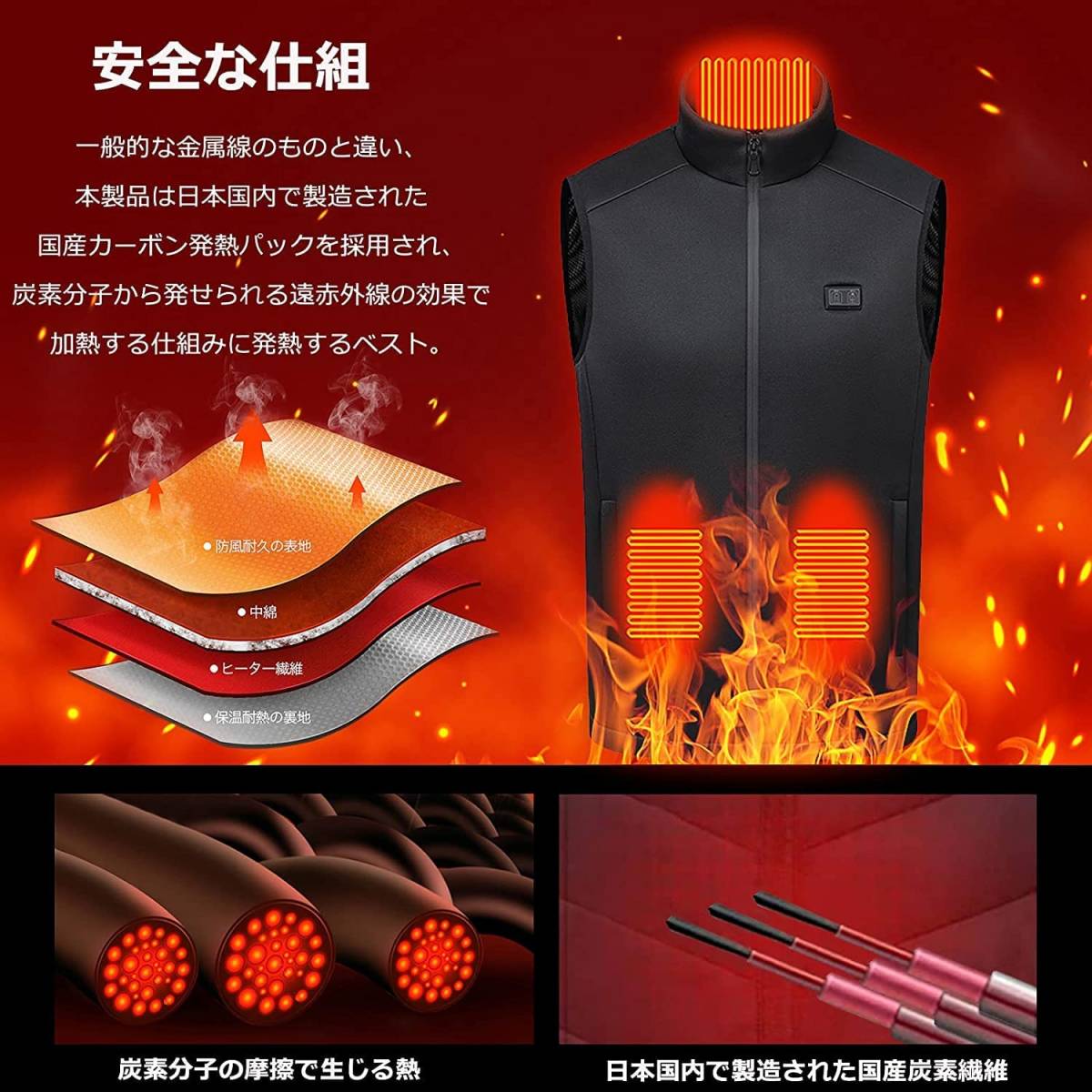  electric heated vest [2022 battery attaching improved version ] heater the best Japan charcoal element fiber material rechargeable heating the best speed .10000mAh capacity length hour operation 