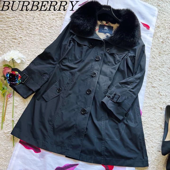 良品】BURBERRY LONDONフォックスファーロングコート ブラック44-