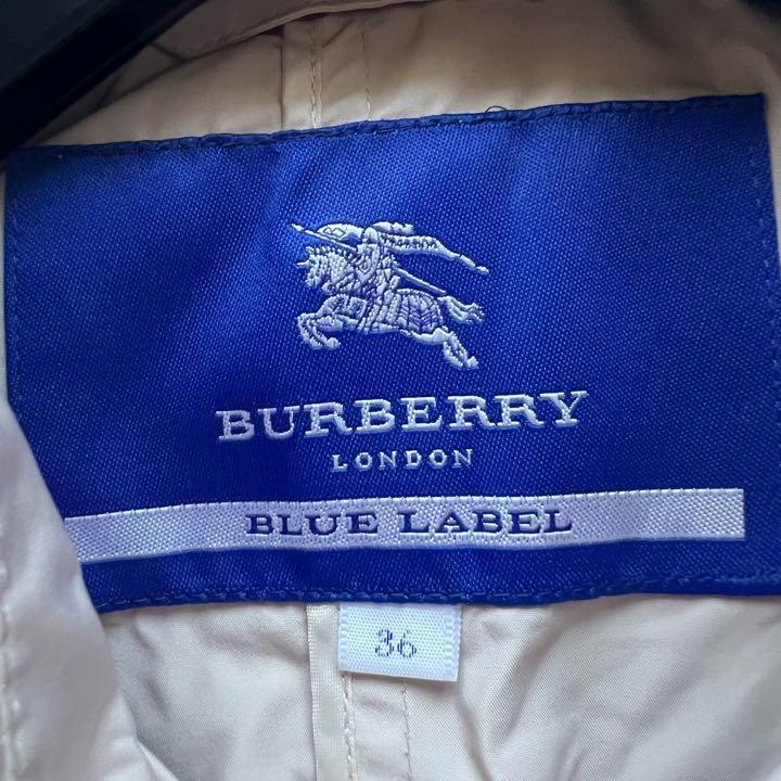 【良品】BURBERRY BLUE LABEL ロングトレンチコート 36 バーバリーブルーレーベル S 襟 ピンクベージュ ベルト