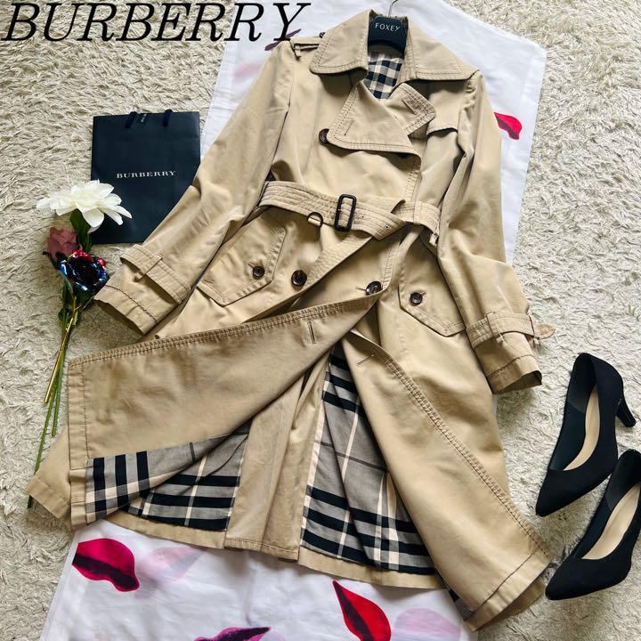 【良品】BURBERRY BLACK LABEL ロングトレンチコート 38 バーバリーブラックレーベル M ノバチェック レディースファッション  コート、アウター