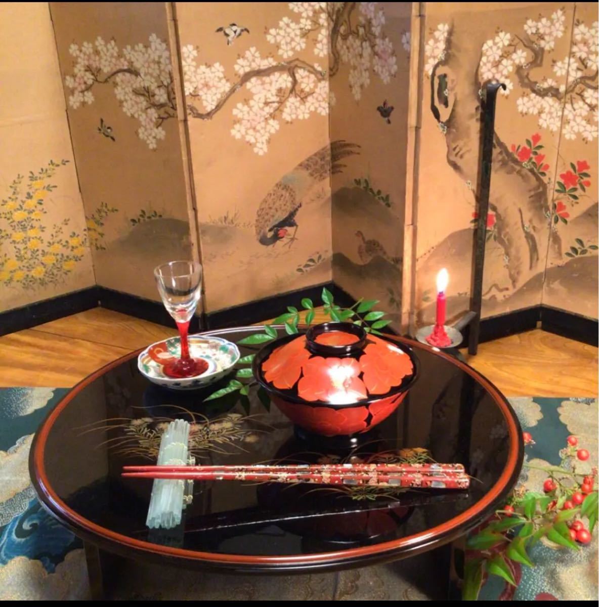 A506 木製輪島塗 総柄 椿紋様蒔絵 吸い物椀 煮物椀 5客 | inwave.com.br