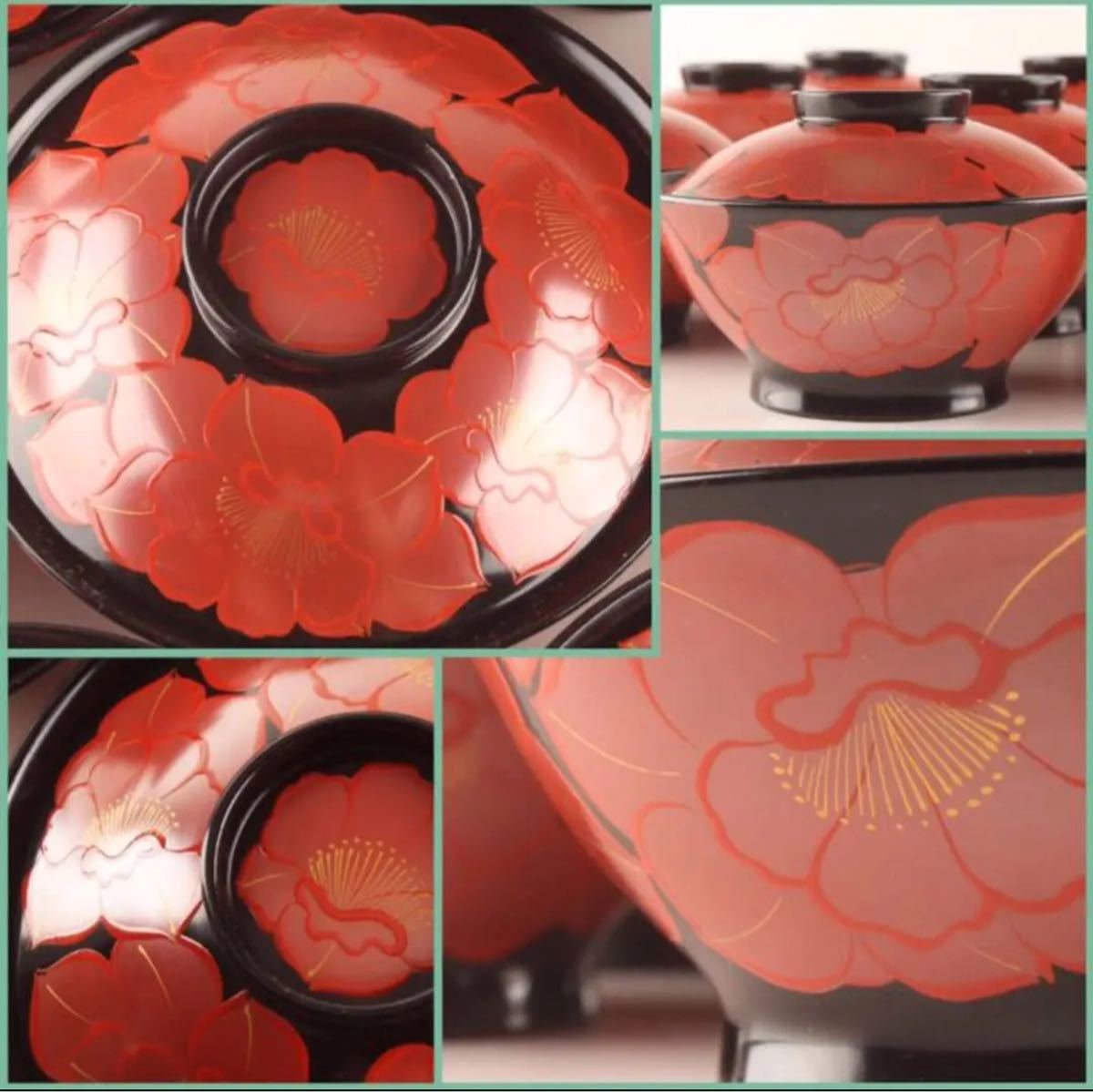 A506 木製輪島塗 総柄 椿紋様蒔絵 吸い物椀 煮物椀 5客 | alfasaac.com