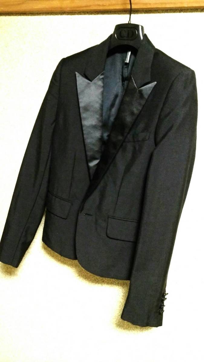 国内正規良 Dior Hommeディオールオム スモーキングチューブジャケット黒 最小40 メンズ スーツ 7H エディ ショートテーラードJKT ブラック_画像5