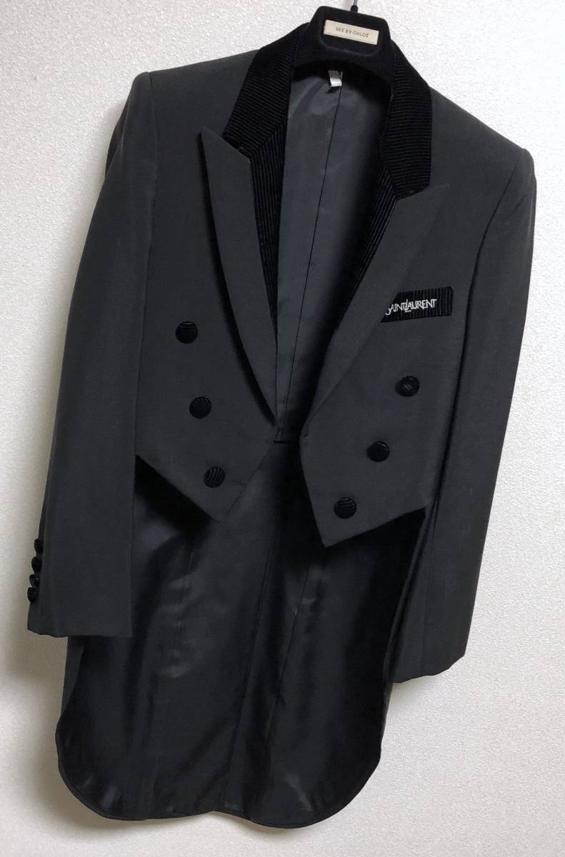  стандартный распроданный Yves Saint Laurent Yves Saint-Laurent YSL полоса велюр × грецкий орех кнопка смокинг жакет брюки выставить костюм чёрный Y3