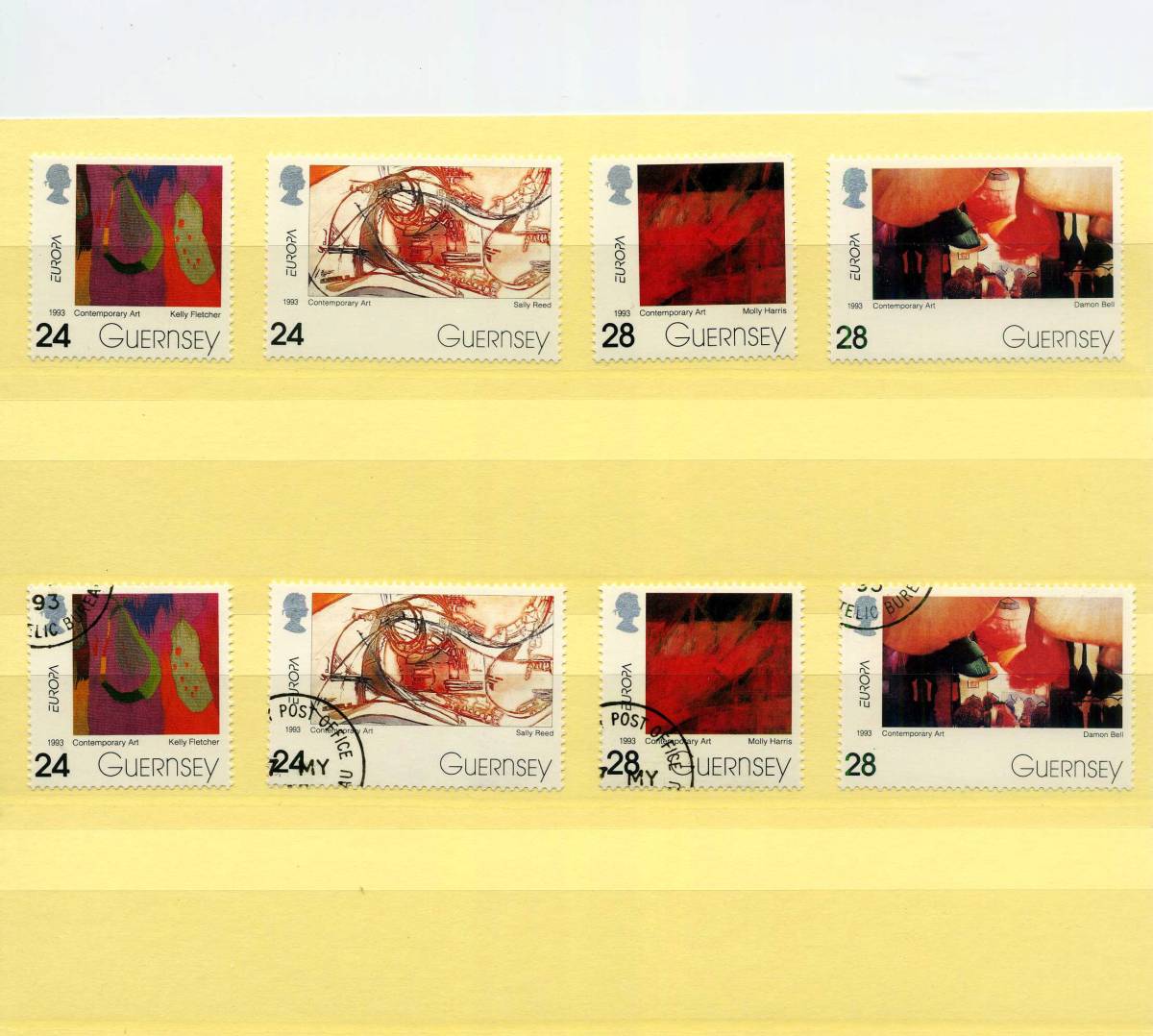英領ガーンジー島 GUERNSEY 1993年 ◆モダンアート 未使用 & 特印 MNH 4種完 x 2 綺麗 送料無料 ◆v-286_画像1