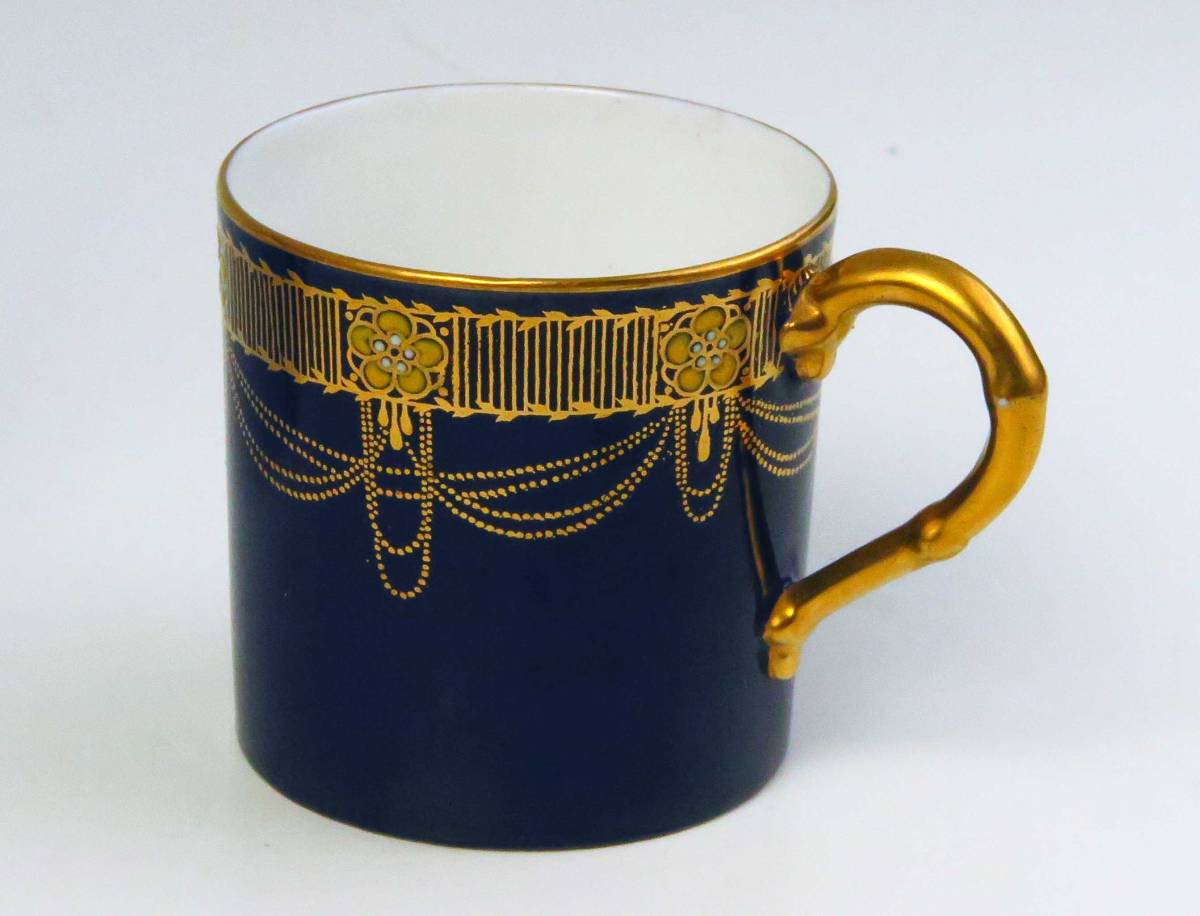  Royal * вустер = роскошный золотая краска *temi cup & блюдце *Dk/Blue (1 класса товар ) Британия ..